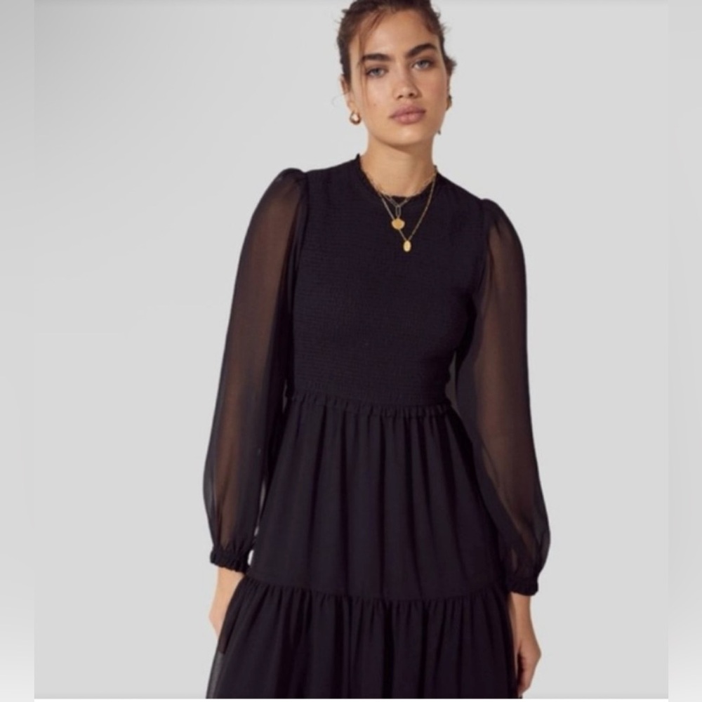 Scoop Women’s Black Smocked Long Sleeve Dress – Size XL
